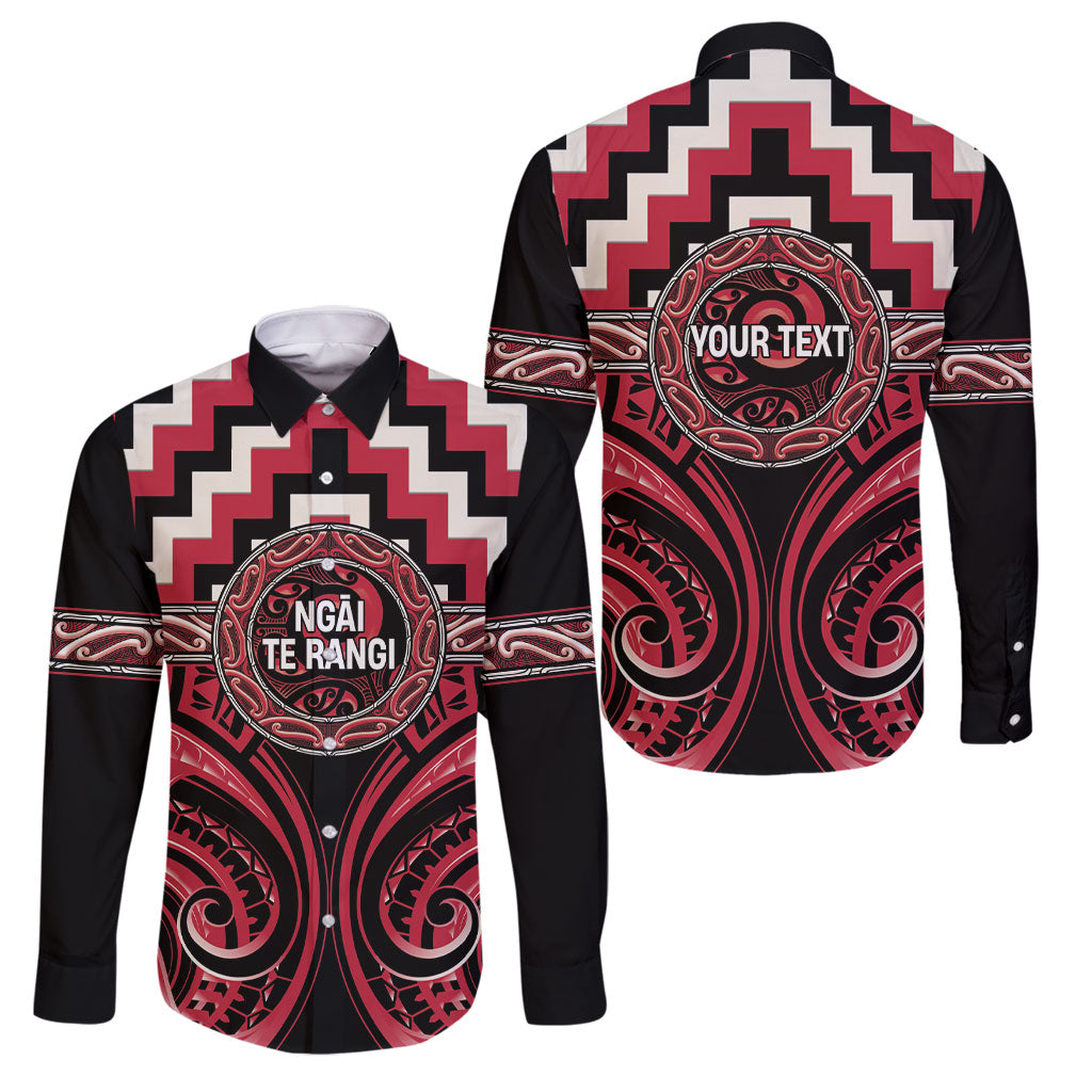 Aotearoa Ngai Te Rangi Personalised Family Matching Puletasi and Hawaiian Shirt Maori Iwi Poutama Puhoro Tattoo LT14 Dad's Shirt - Long Sleeve Red - Polynesian Pride