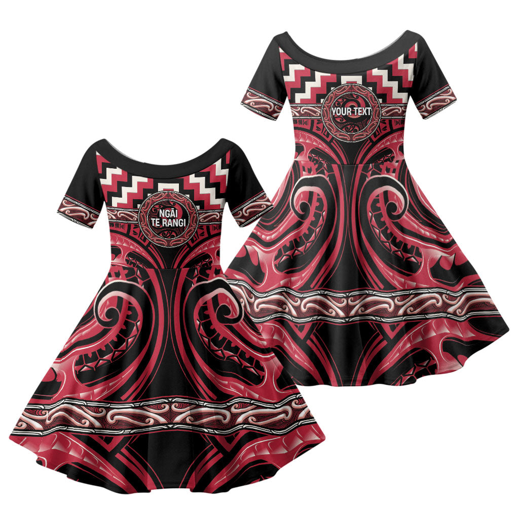 Aotearoa Ngai Te Rangi Personalised Family Matching Summer Maxi Dress and Hawaiian Shirt Maori Iwi Poutama Puhoro Tattoo LT14 Daughter's Dress Red - Polynesian Pride