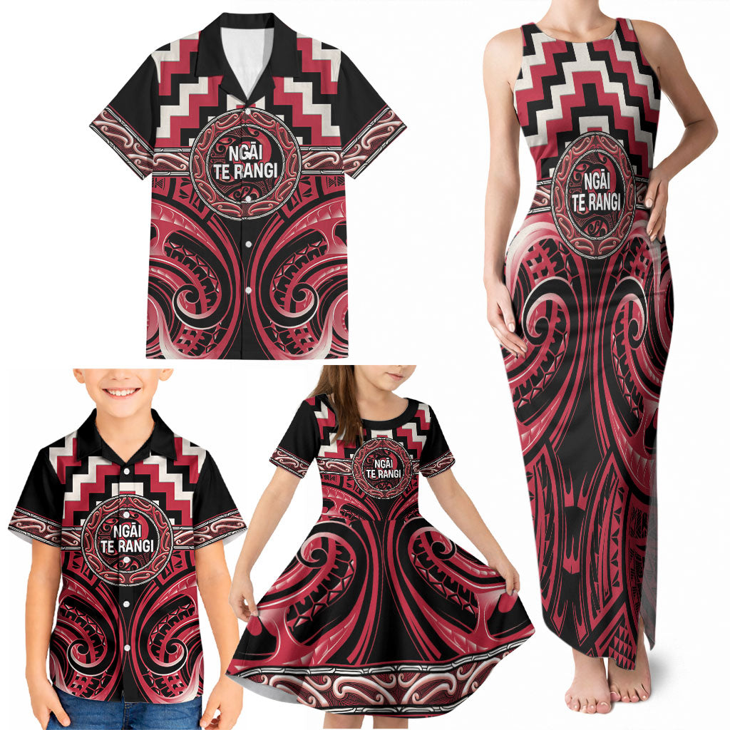 Aotearoa Ngai Te Rangi Personalised Family Matching Tank Maxi Dress and Hawaiian Shirt Maori Iwi Poutama Puhoro Tattoo LT14 - Polynesian Pride