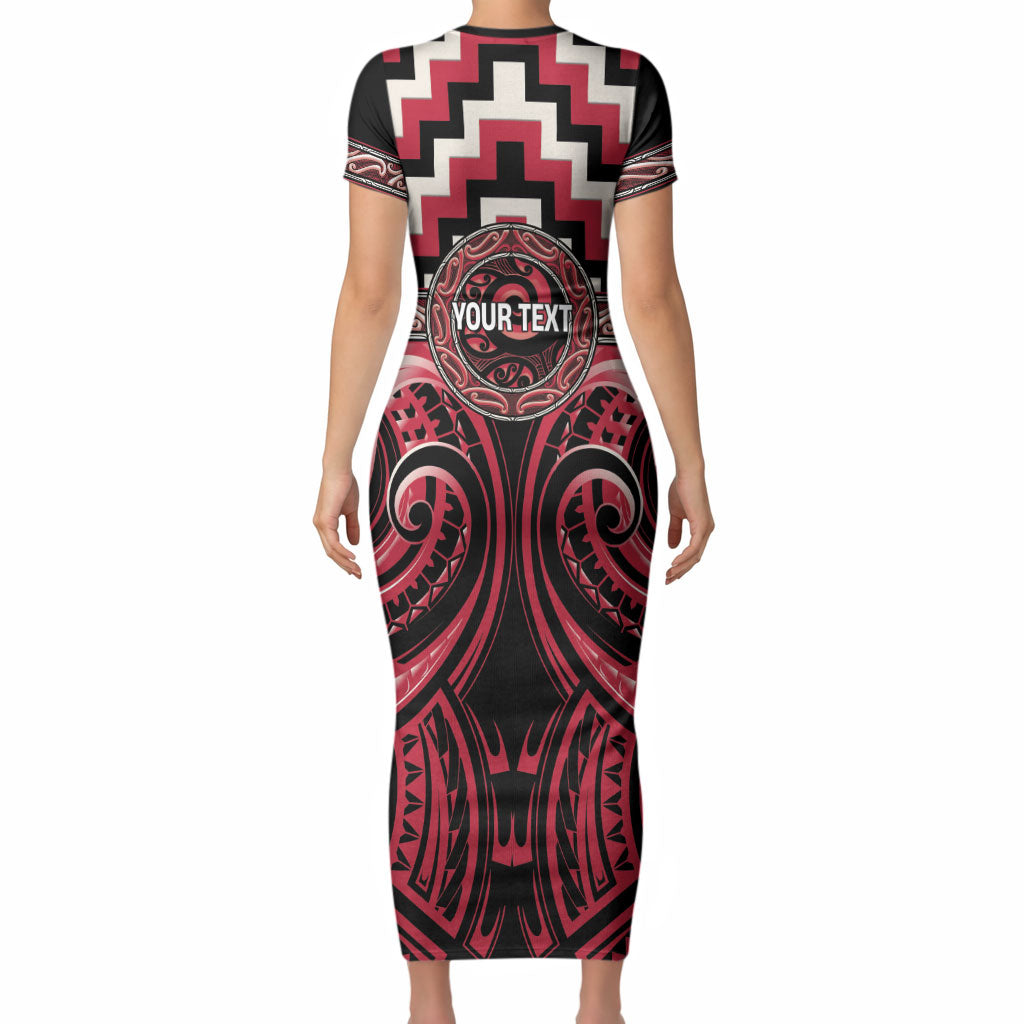 Aotearoa Ngai Te Rangi Personalised Short Sleeve Bodycon Dress Maori Iwi Poutama Puhoro Tattoo LT14 - Polynesian Pride