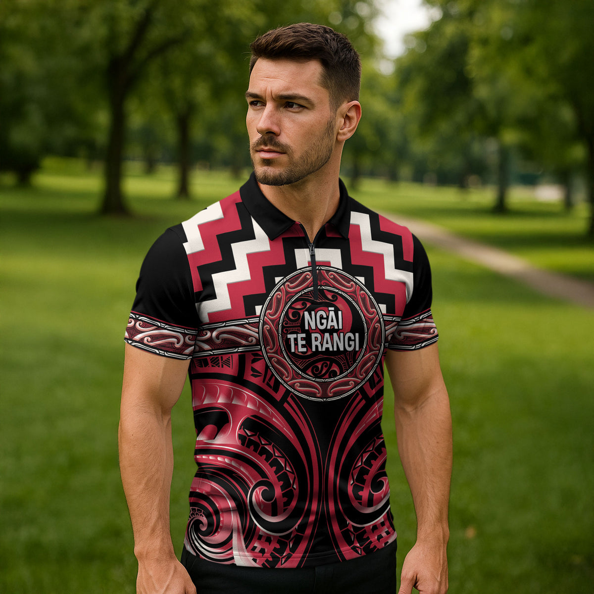 Aotearoa Ngai Te Rangi Personalised Zipper Polo Shirt Maori Iwi Poutama Puhoro Tattoo LT14 - Polynesian Pride