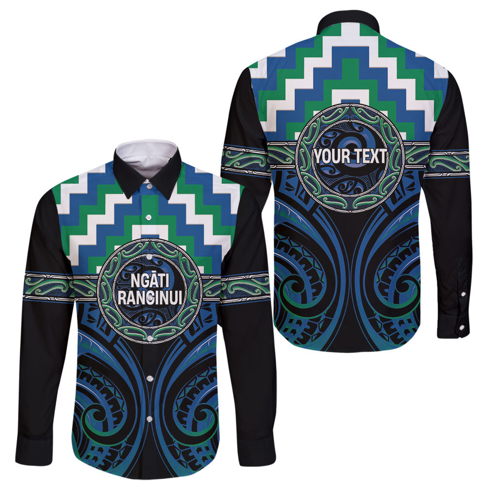 Aotearoa Ngati Ranginui Personalised Family Matching Mermaid Dress and Hawaiian Shirt Maori Iwi Poutama Puhoro Tattoo LT14 Dad's Shirt - Long Sleeve Green - Polynesian Pride