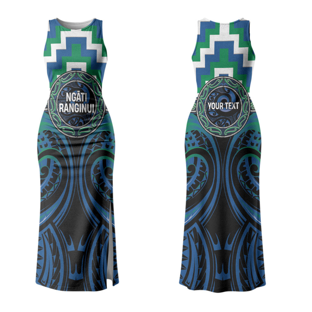 Aotearoa Ngati Ranginui Personalised Family Matching Tank Maxi Dress and Hawaiian Shirt Maori Iwi Poutama Puhoro Tattoo LT14 Mom's Dress Green - Polynesian Pride