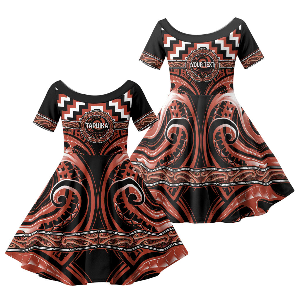 Aotearoa Tapuika Personalised Family Matching Mermaid Dress and Hawaiian Shirt Maori Iwi Poutama Puhoro Tattoo LT14 Daughter's Dress Red - Polynesian Pride