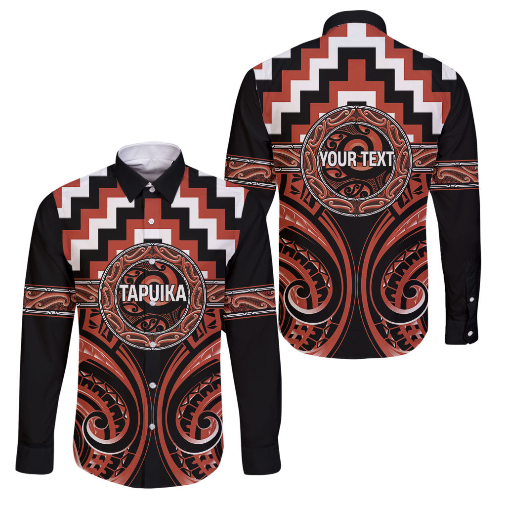 Aotearoa Tapuika Personalised Family Matching Off Shoulder Maxi Dress and Hawaiian Shirt Maori Iwi Poutama Puhoro Tattoo LT14 Dad's Shirt - Long Sleeve Red - Polynesian Pride