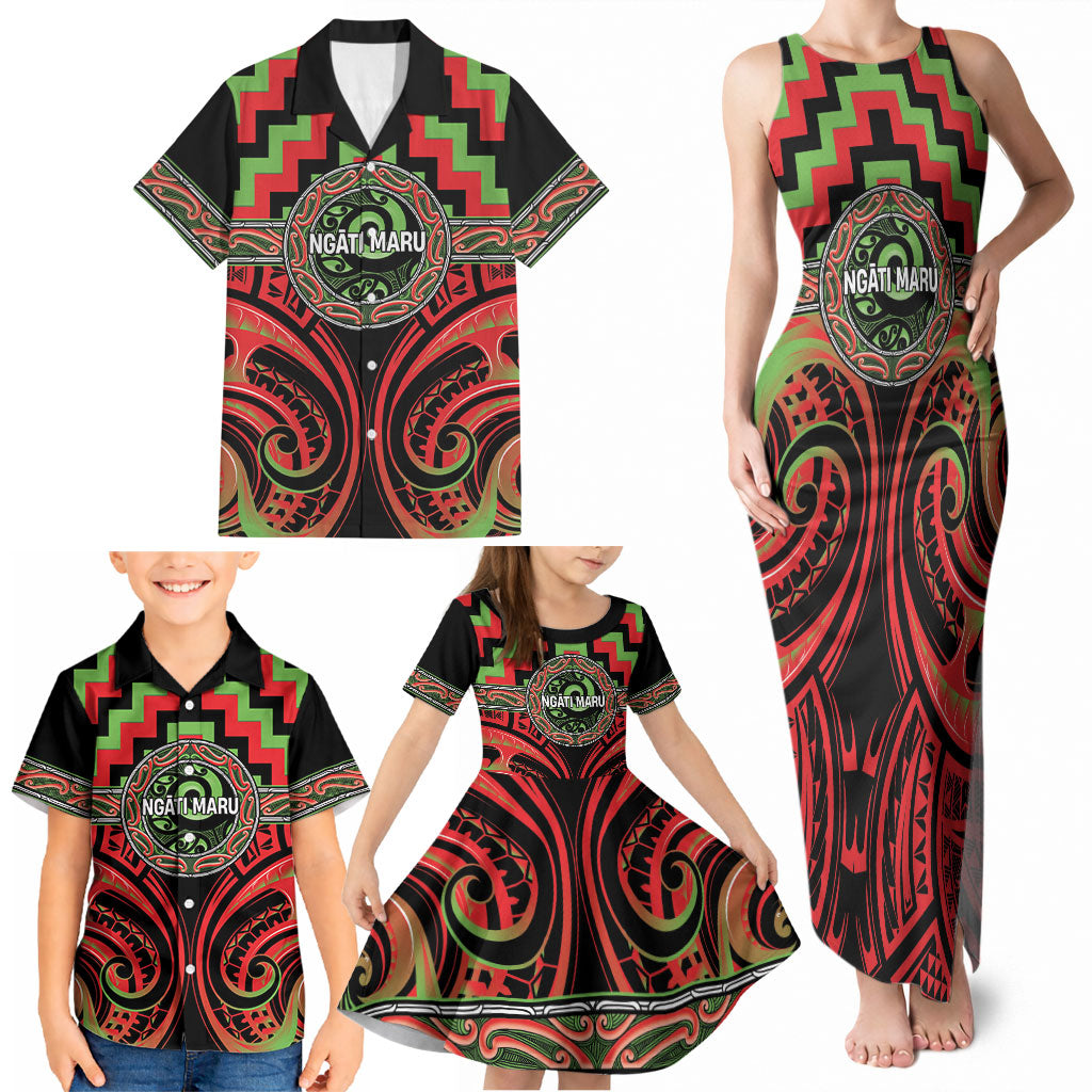 Aotearoa Ngati Maru Personalised Family Matching Tank Maxi Dress and Hawaiian Shirt Maori Iwi Poutama Puhoro Tattoo LT14 - Polynesian Pride