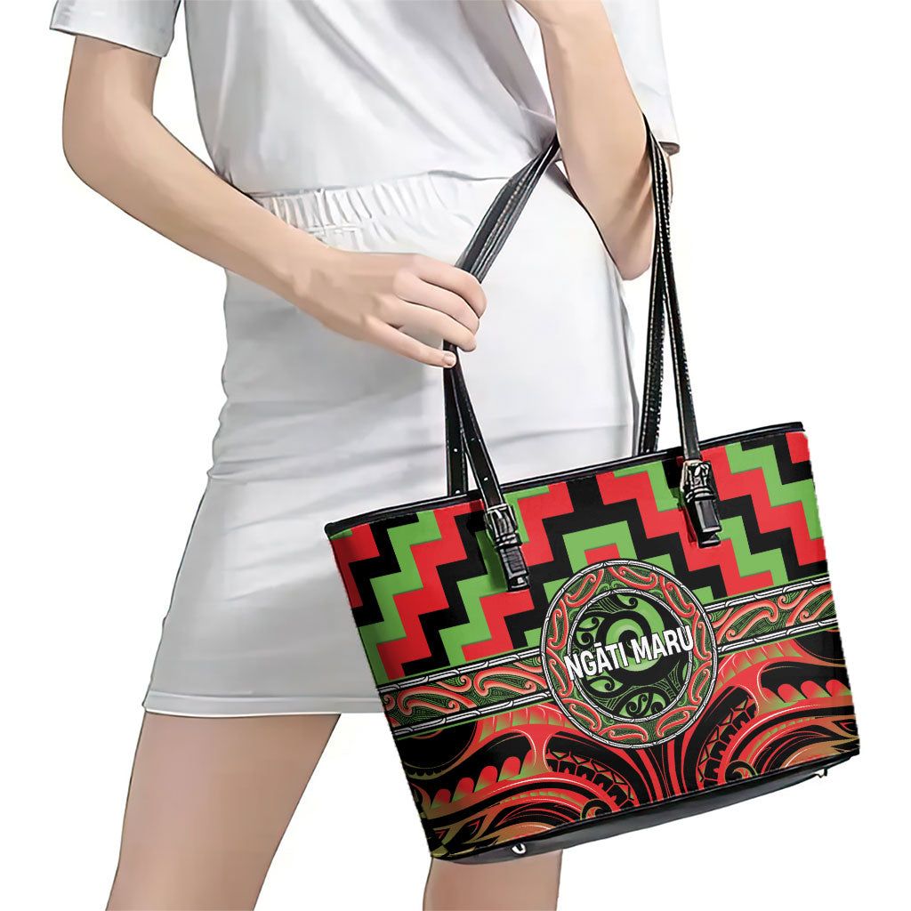 Aotearoa Ngati Maru Leather Tote Bag Maori Iwi Poutama Puhoro Tattoo LT14 - Polynesian Pride