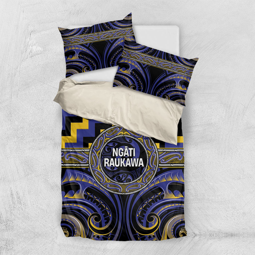 Aotearoa Ngati Raukawa Bedding Set Maori Iwi Poutama Puhoro Tattoo LT14 US Twin 172cm x 218cm Blue - Polynesian Pride