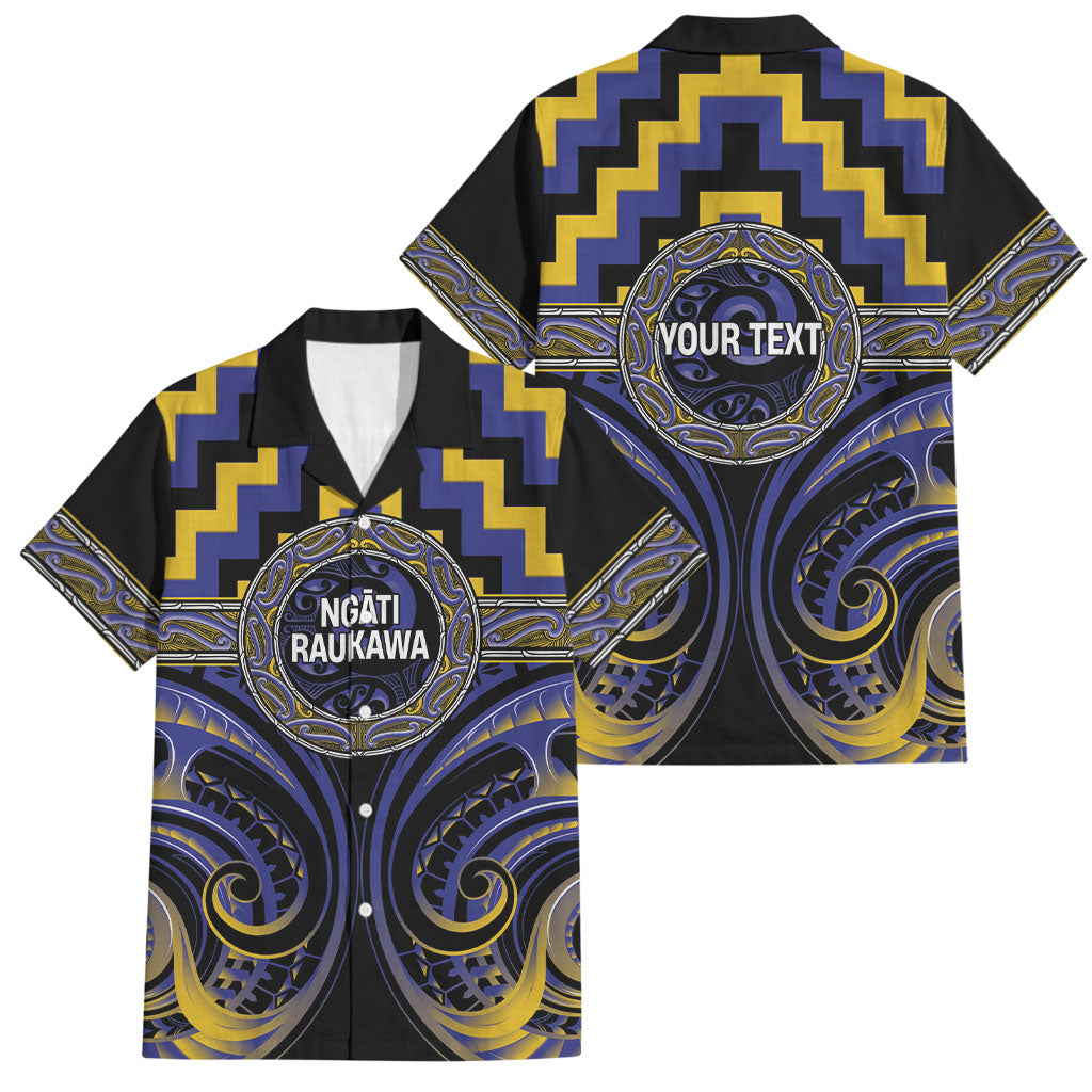 Aotearoa Ngati Raukawa Personalised Family Matching Off Shoulder Short Dress and Hawaiian Shirt Maori Iwi Poutama Puhoro Tattoo LT14 Dad's Shirt - Short Sleeve Blue - Polynesian Pride