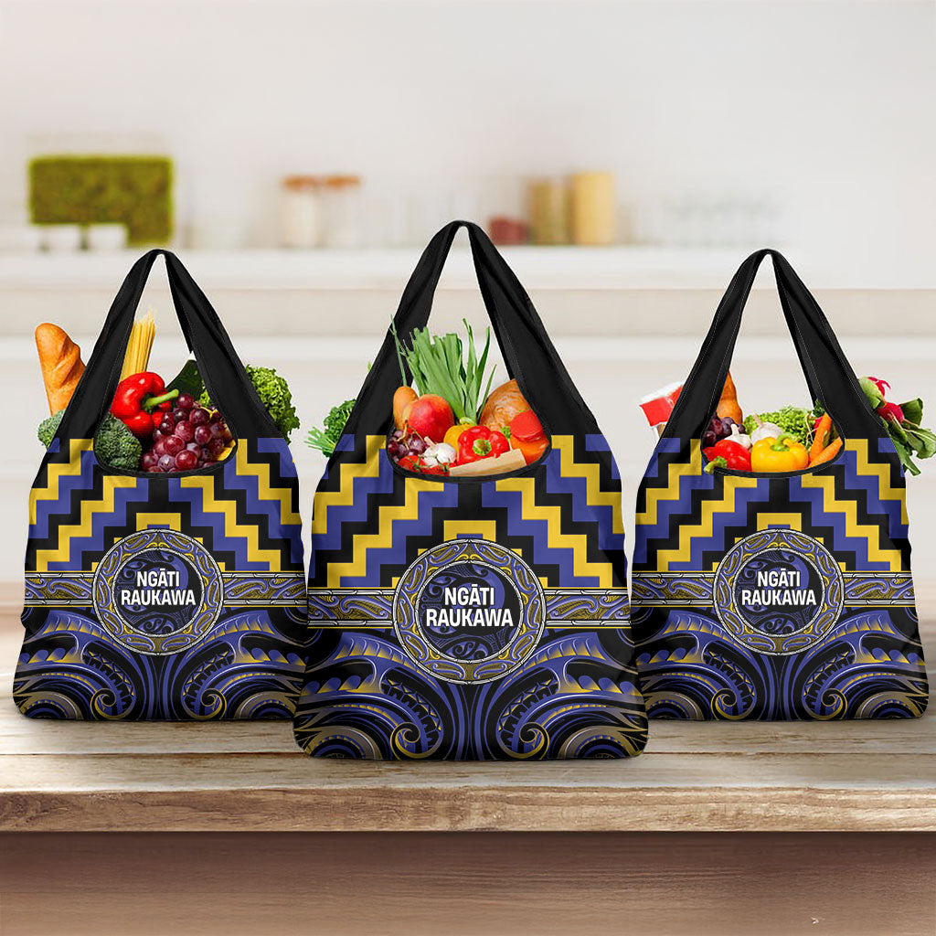Aotearoa Ngati Raukawa Grocery Bag Maori Iwi Poutama Puhoro Tattoo LT14 3-pack One Size Blue - Polynesian Pride