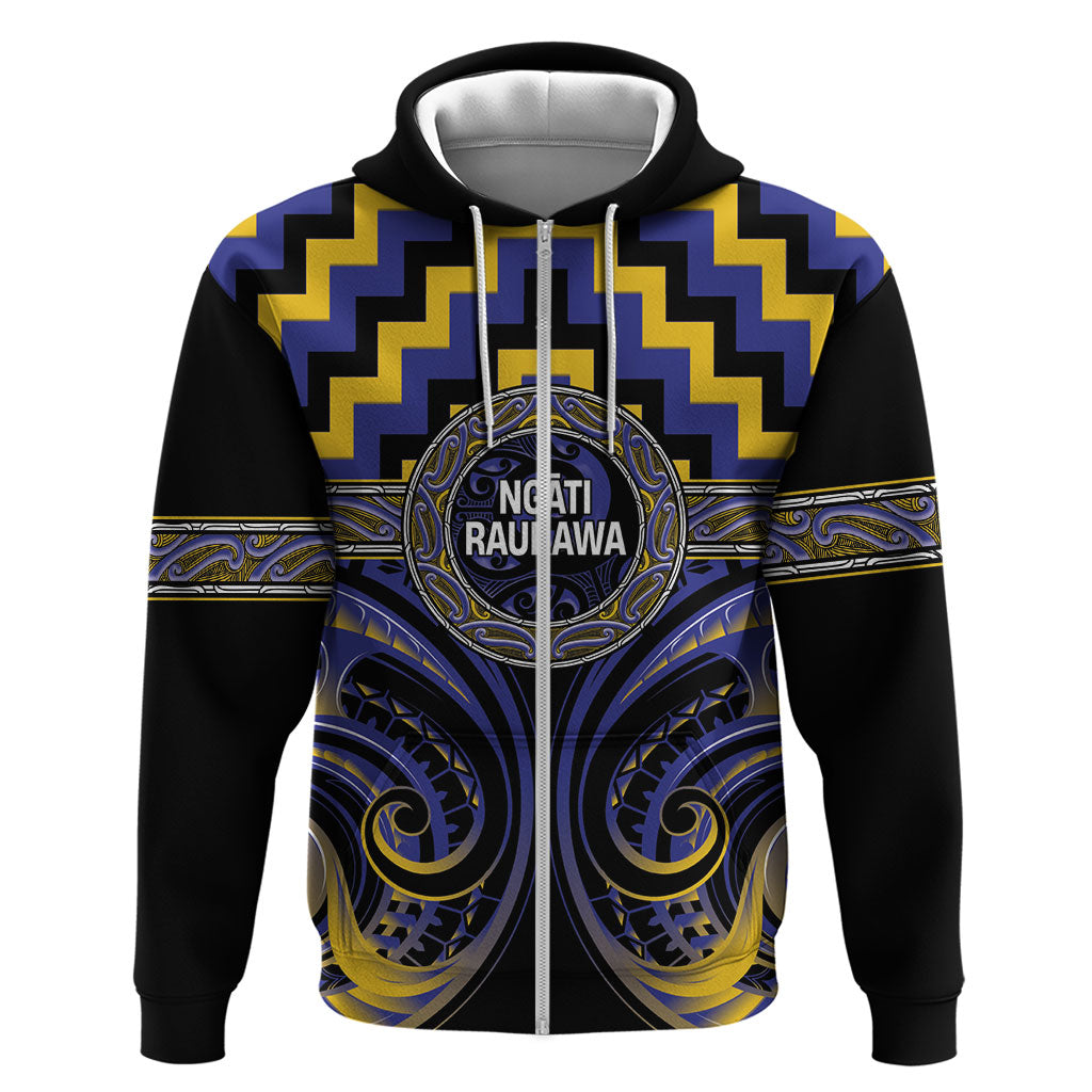 Aotearoa Ngati Raukawa Personalised Hoodie Maori Iwi Poutama Puhoro Tattoo LT14 Zip Hoodie Blue - Polynesian Pride