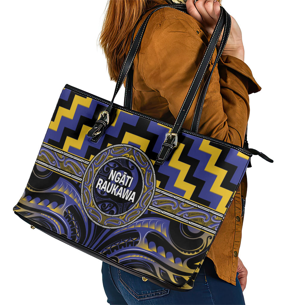 Aotearoa Ngati Raukawa Leather Tote Bag Maori Iwi Poutama Puhoro Tattoo LT14 - Polynesian Pride