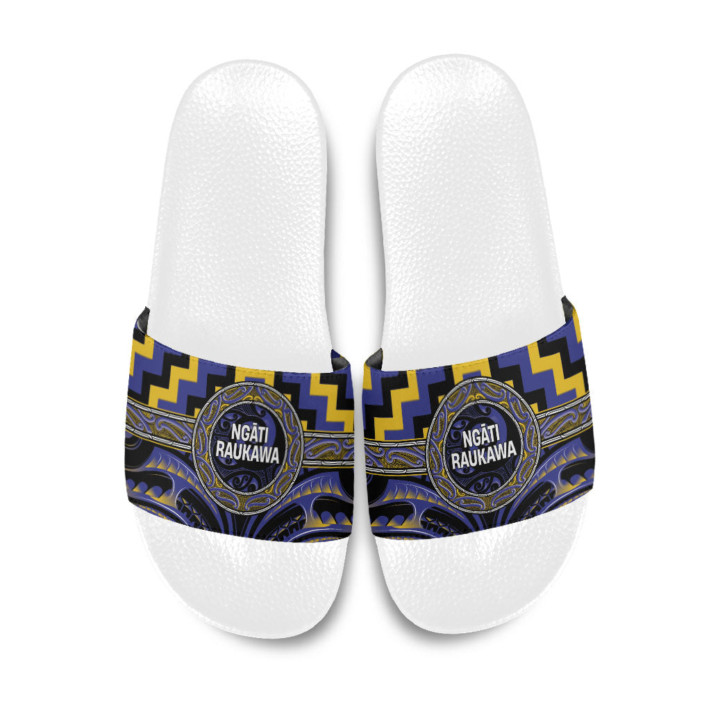 Aotearoa Ngati Raukawa Slide Sandals Maori Iwi Poutama Puhoro Tattoo LT14 Blue - Polynesian Pride