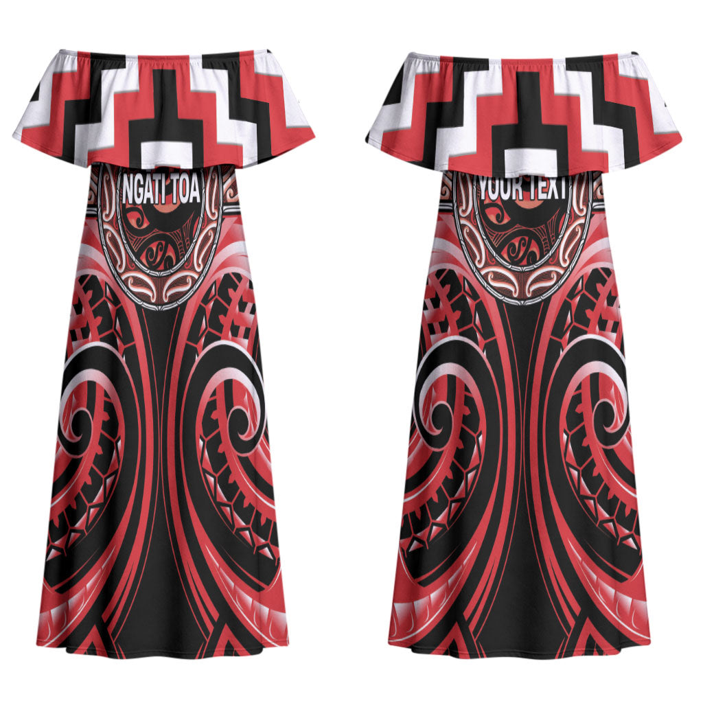 Aotearoa Ngati Toa Personalised Couples Matching Off Shoulder Maxi Dress and Hawaiian Shirt Maori Iwi Poutama Puhoro Tattoo LT14 - Polynesian Pride