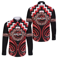 Aotearoa Ngati Toa Personalised Family Matching Off The Shoulder Long Sleeve Dress and Hawaiian Shirt Maori Iwi Poutama Puhoro Tattoo LT14 Dad's Shirt - Long Sleeve Red - Polynesian Pride