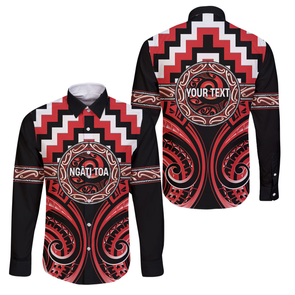 Aotearoa Ngati Toa Personalised Family Matching Short Sleeve Bodycon Dress and Hawaiian Shirt Maori Iwi Poutama Puhoro Tattoo LT14 Dad's Shirt - Long Sleeve Red - Polynesian Pride
