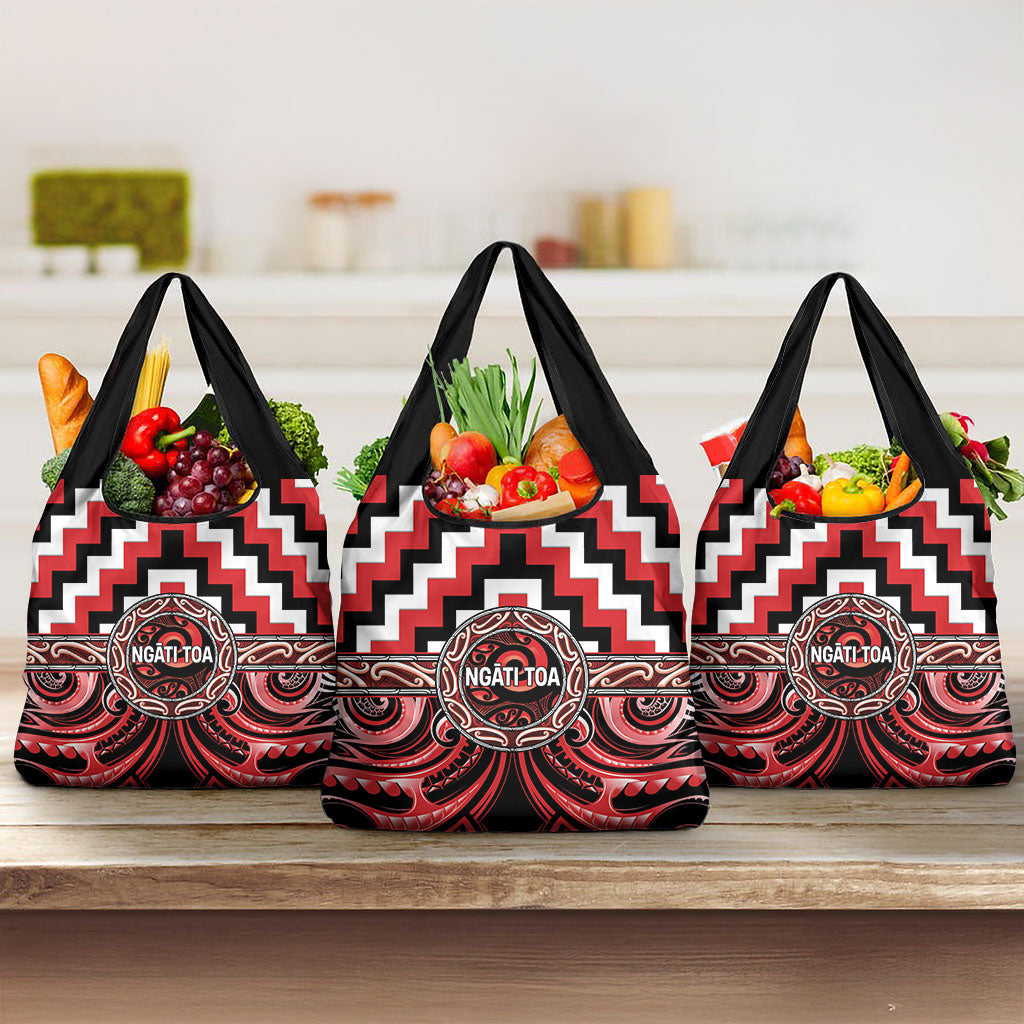 Aotearoa Ngati Toa Grocery Bag Maori Iwi Poutama Puhoro Tattoo LT14 3-pack One Size Red - Polynesian Pride