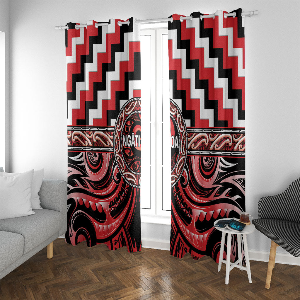 Aotearoa Ngati Toa Window Curtain Maori Iwi Poutama Puhoro Tattoo LT14 With Grommets Red - Polynesian Pride