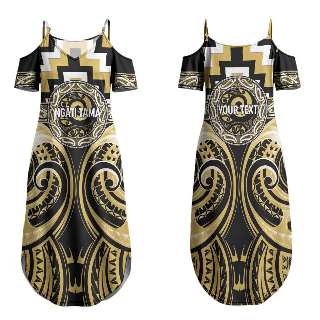 Aotearoa Ngati Tama Personalised Family Matching Summer Maxi Dress and Hawaiian Shirt Maori Iwi Poutama Puhoro Tattoo LT14 Mom's Dress Yellow - Polynesian Pride