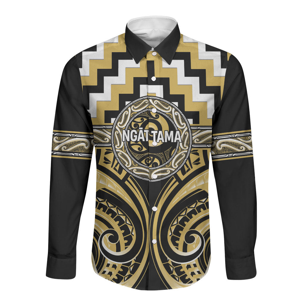 Aotearoa Ngati Tama Personalised Long Sleeve Button Shirt Maori Iwi Poutama Puhoro Tattoo LT14 Unisex Yellow - Polynesian Pride
