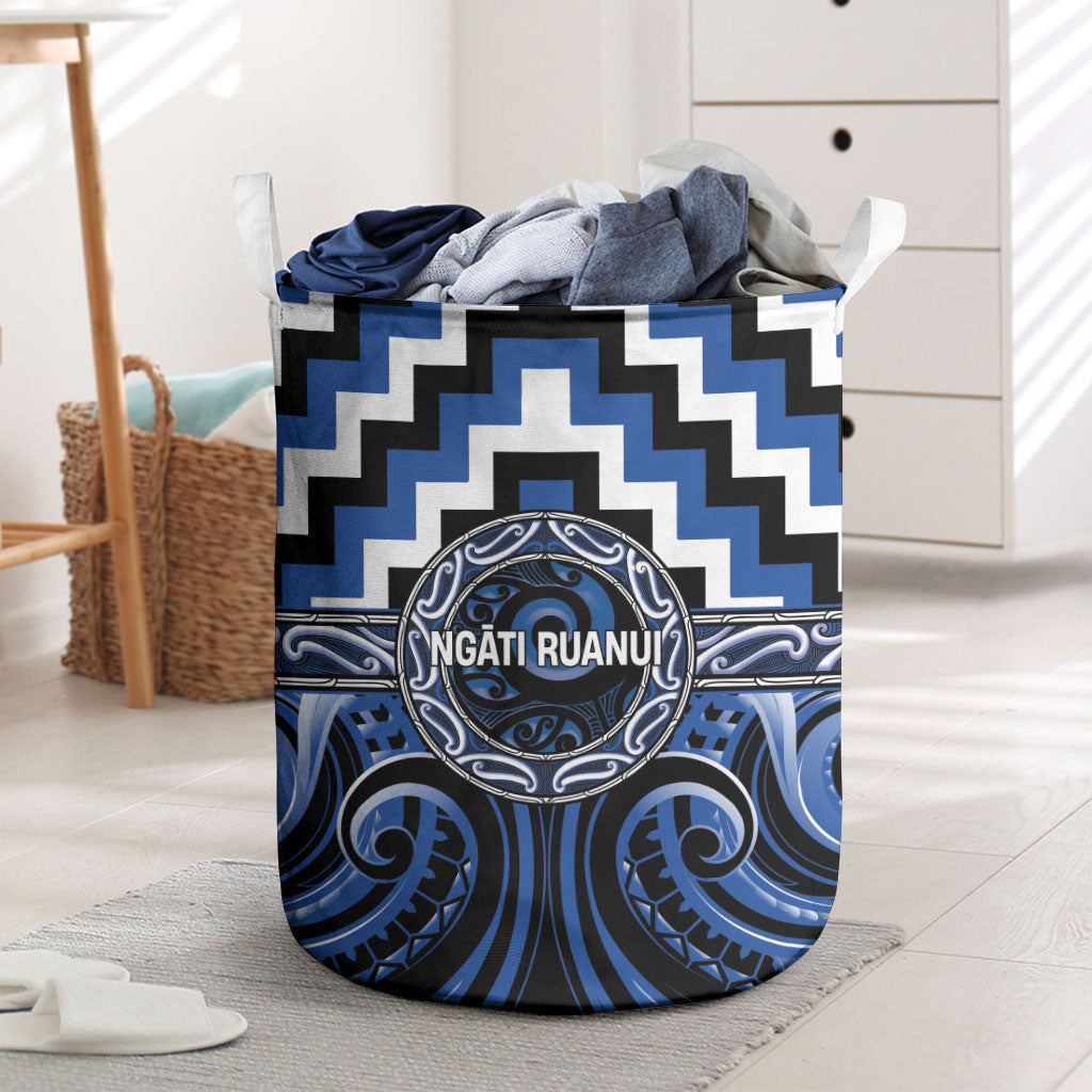 Aotearoa Ngati Ruanui Laundry Basket Maori Iwi Poutama Puhoro Tattoo LT14 Blue - Polynesian Pride