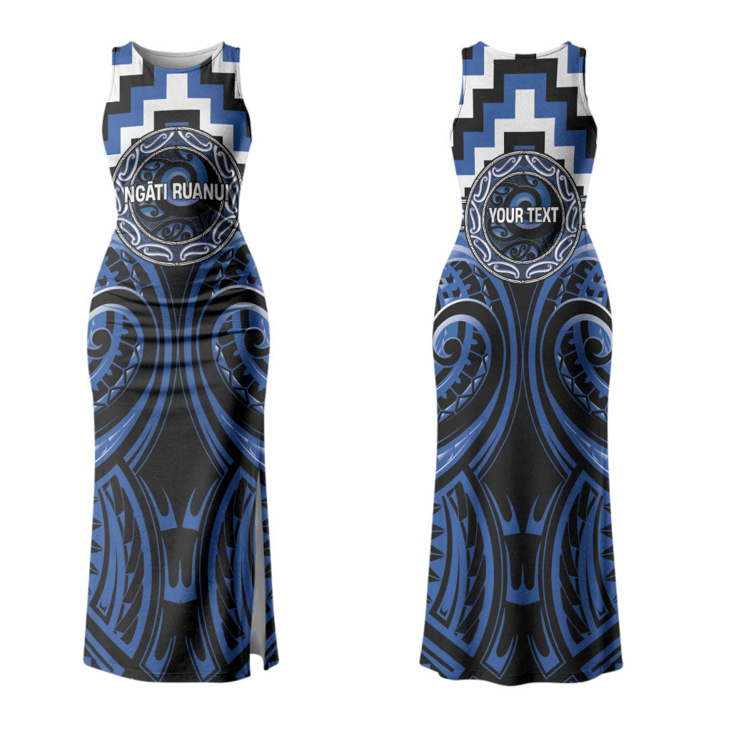 Aotearoa Ngati Ruanui Personalised Couples Matching Tank Maxi Dress and Long Sleeve Button Shirt Maori Iwi Poutama Puhoro Tattoo LT14 - Polynesian Pride