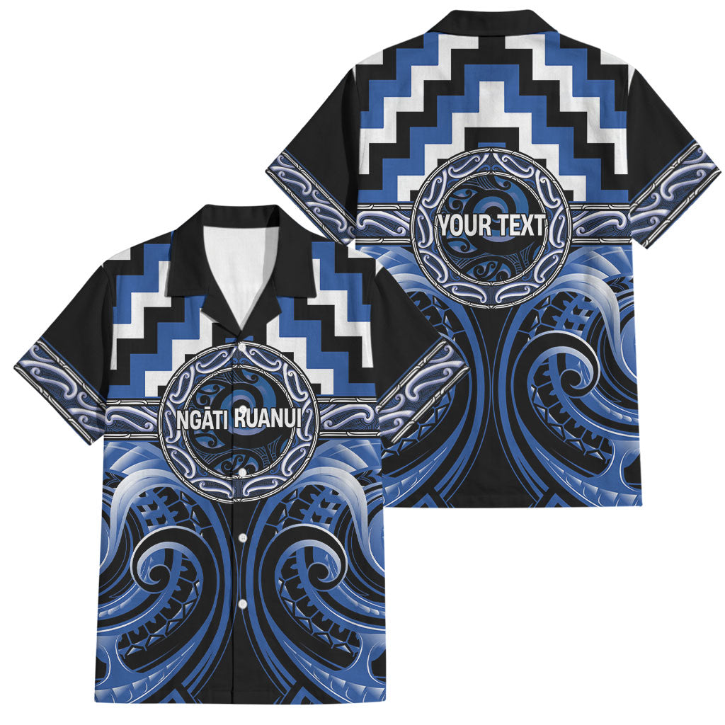 Aotearoa Ngati Ruanui Personalised Family Matching Off The Shoulder Long Sleeve Dress and Hawaiian Shirt Maori Iwi Poutama Puhoro Tattoo LT14 Dad's Shirt - Short Sleeve Blue - Polynesian Pride