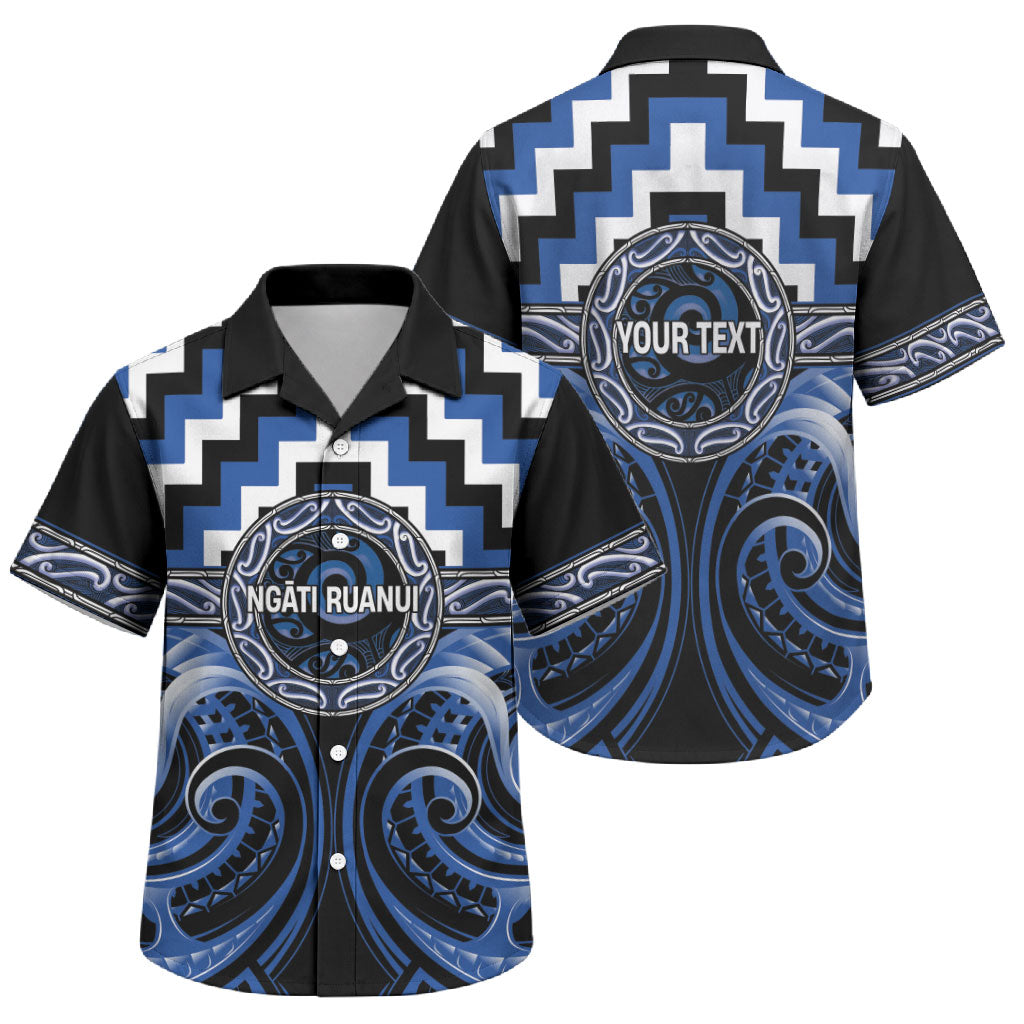 Aotearoa Ngati Ruanui Personalised Family Matching Off Shoulder Maxi Dress and Hawaiian Shirt Maori Iwi Poutama Puhoro Tattoo LT14 Son's Shirt Blue - Polynesian Pride