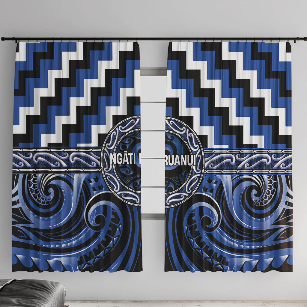 Aotearoa Ngati Ruanui Window Curtain Maori Iwi Poutama Puhoro Tattoo LT14 With Hooks Blue - Polynesian Pride