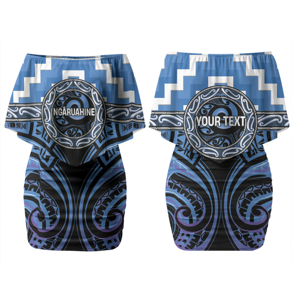 Aotearoa Ngaruahine Personalised Couples Matching Off Shoulder Short Dress and Long Sleeve Button Shirt Maori Iwi Poutama Puhoro Tattoo LT14 - Polynesian Pride