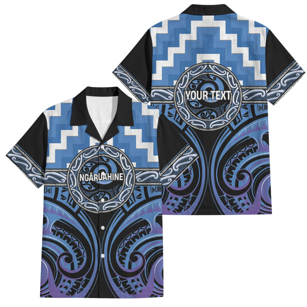 Aotearoa Ngaruahine Personalised Family Matching Puletasi and Hawaiian Shirt Maori Iwi Poutama Puhoro Tattoo LT14 Dad's Shirt - Short Sleeve Blue - Polynesian Pride