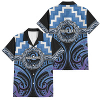 Aotearoa Ngaruahine Personalised Family Matching Puletasi and Hawaiian Shirt Maori Iwi Poutama Puhoro Tattoo LT14 Dad's Shirt - Short Sleeve Blue - Polynesian Pride