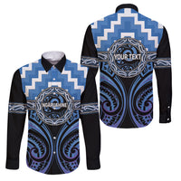 Aotearoa Ngaruahine Personalised Family Matching Tank Maxi Dress and Hawaiian Shirt Maori Iwi Poutama Puhoro Tattoo LT14 Dad's Shirt - Long Sleeve Blue - Polynesian Pride
