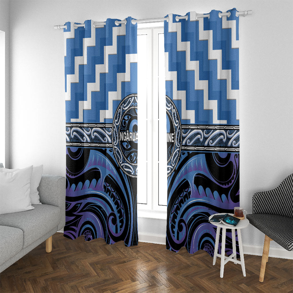 Aotearoa Ngaruahine Window Curtain Maori Iwi Poutama Puhoro Tattoo LT14 With Grommets Blue - Polynesian Pride