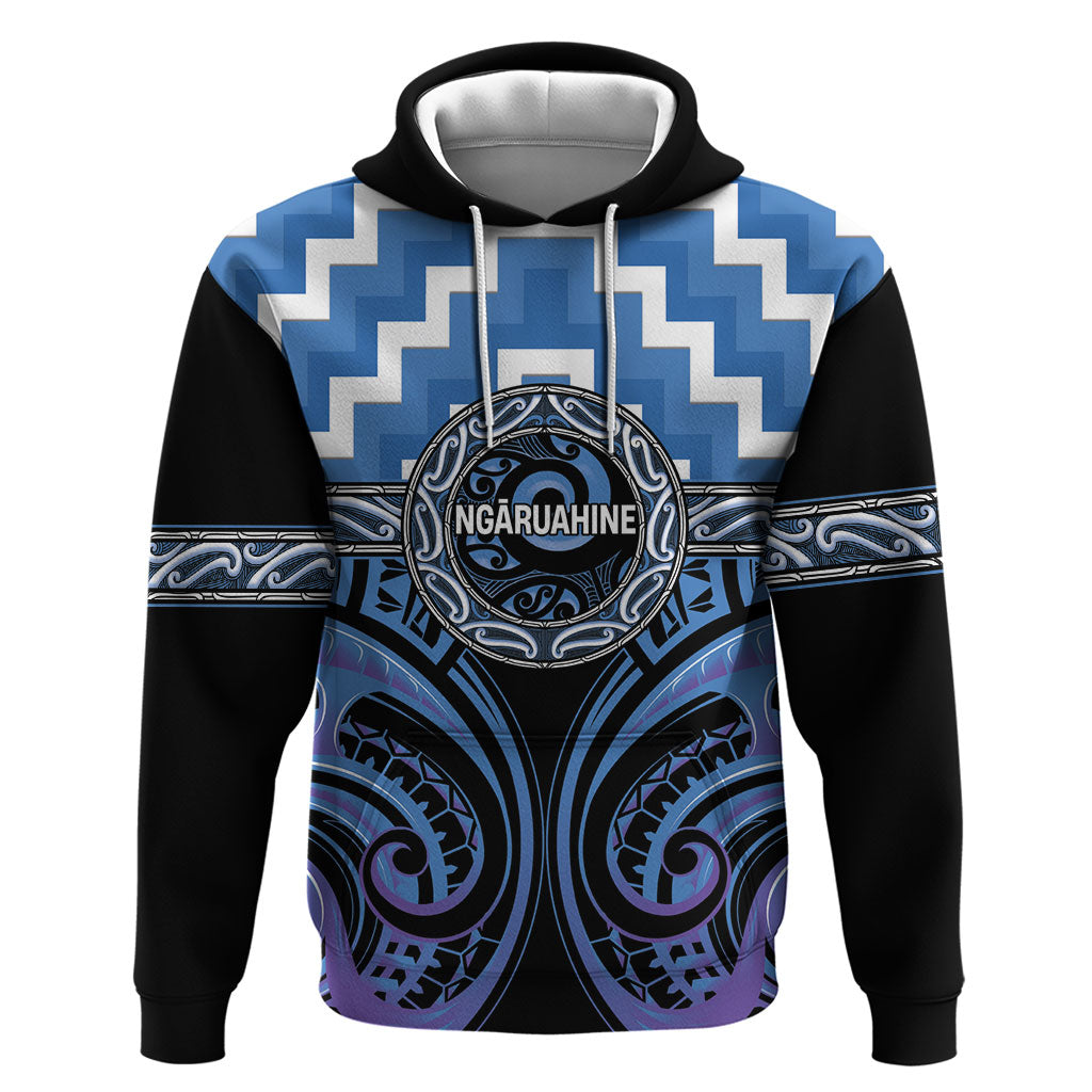 Aotearoa Ngaruahine Personalised Zip Hoodie Maori Iwi Poutama Puhoro Tattoo LT14 Pullover Hoodie Blue - Polynesian Pride