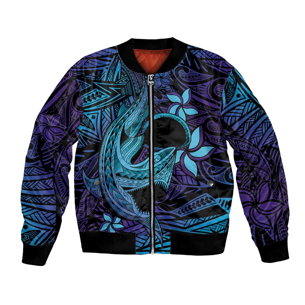 Nukuoro Atoll Bomber Jacket Polynesian Shark Tattoo Purple Gradient Vibes