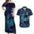 Nukuoro Atoll Couples Matching Off Shoulder Maxi Dress and Hawaiian Shirt Polynesian Shark Tattoo Purple Gradient Vibes