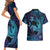 Nukuoro Atoll Couples Matching Short Sleeve Bodycon Dress and Hawaiian Shirt Polynesian Shark Tattoo Purple Gradient Vibes