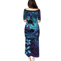 Nukuoro Atoll Family Matching Puletasi and Hawaiian Shirt Polynesian Shark Tattoo Purple Gradient Vibes LT14 - Polynesian Pride