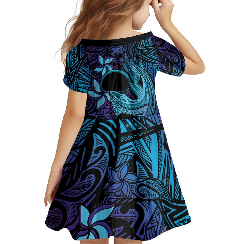 Nukuoro Atoll Family Matching Short Sleeve Bodycon Dress and Hawaiian Shirt Polynesian Shark Tattoo Purple Gradient Vibes LT14 - Polynesian Pride