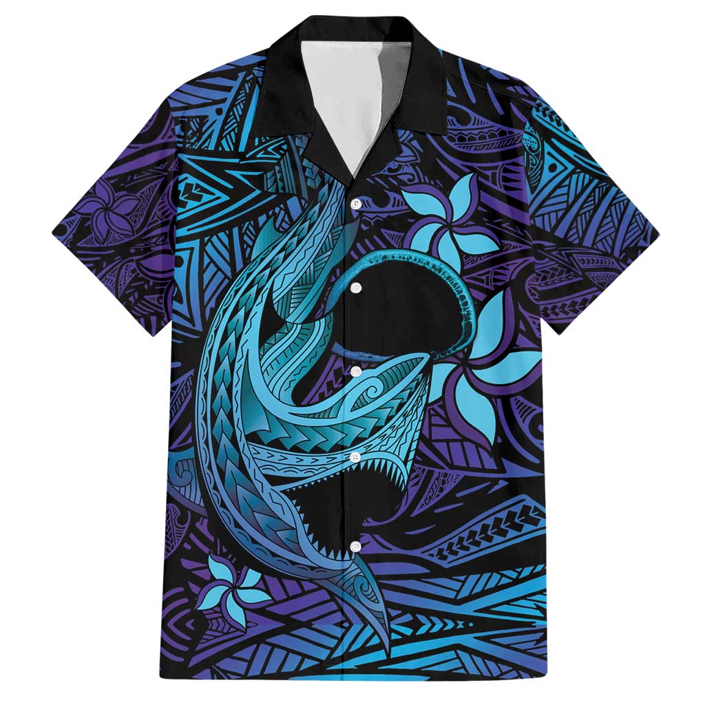 Nukuoro Atoll Family Matching Short Sleeve Bodycon Dress and Hawaiian Shirt Polynesian Shark Tattoo Purple Gradient Vibes LT14 Dad's Shirt - Short Sleeve Purple - Polynesian Pride