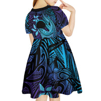 Nukuoro Atoll Kid Short Sleeve Dress Polynesian Shark Tattoo Purple Gradient Vibes