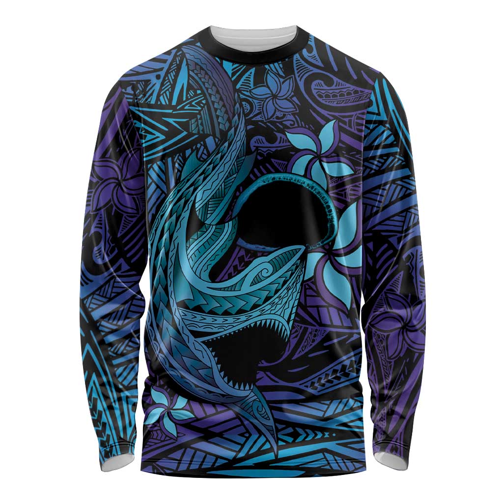 Nukuoro Atoll Long Sleeve Shirt Polynesian Shark Tattoo Purple Gradient Vibes