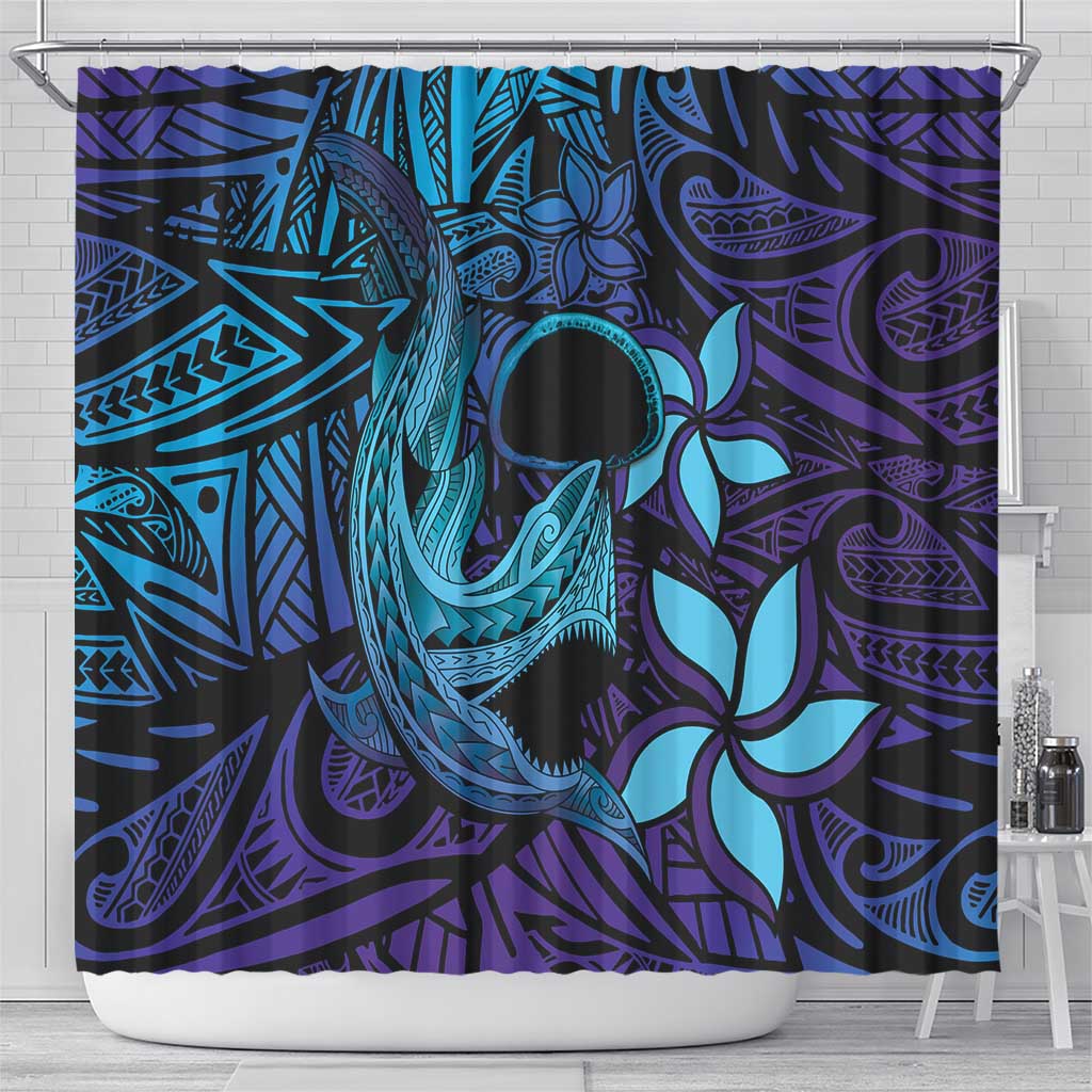 Nukuoro Atoll Shower Curtain Polynesian Shark Tattoo Purple Gradient Vibes