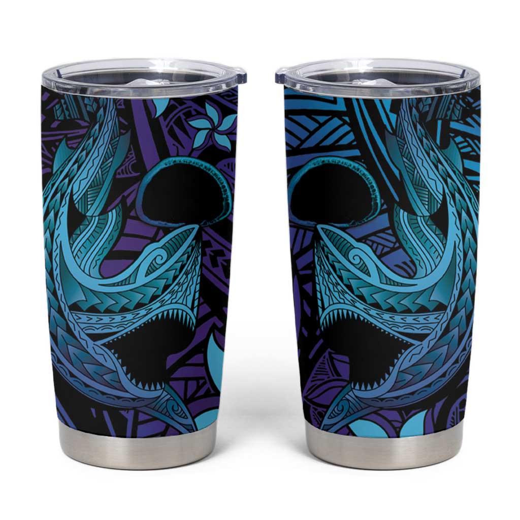 Nukuoro Atoll Tumbler Cup Polynesian Shark Tattoo Purple Gradient Vibes