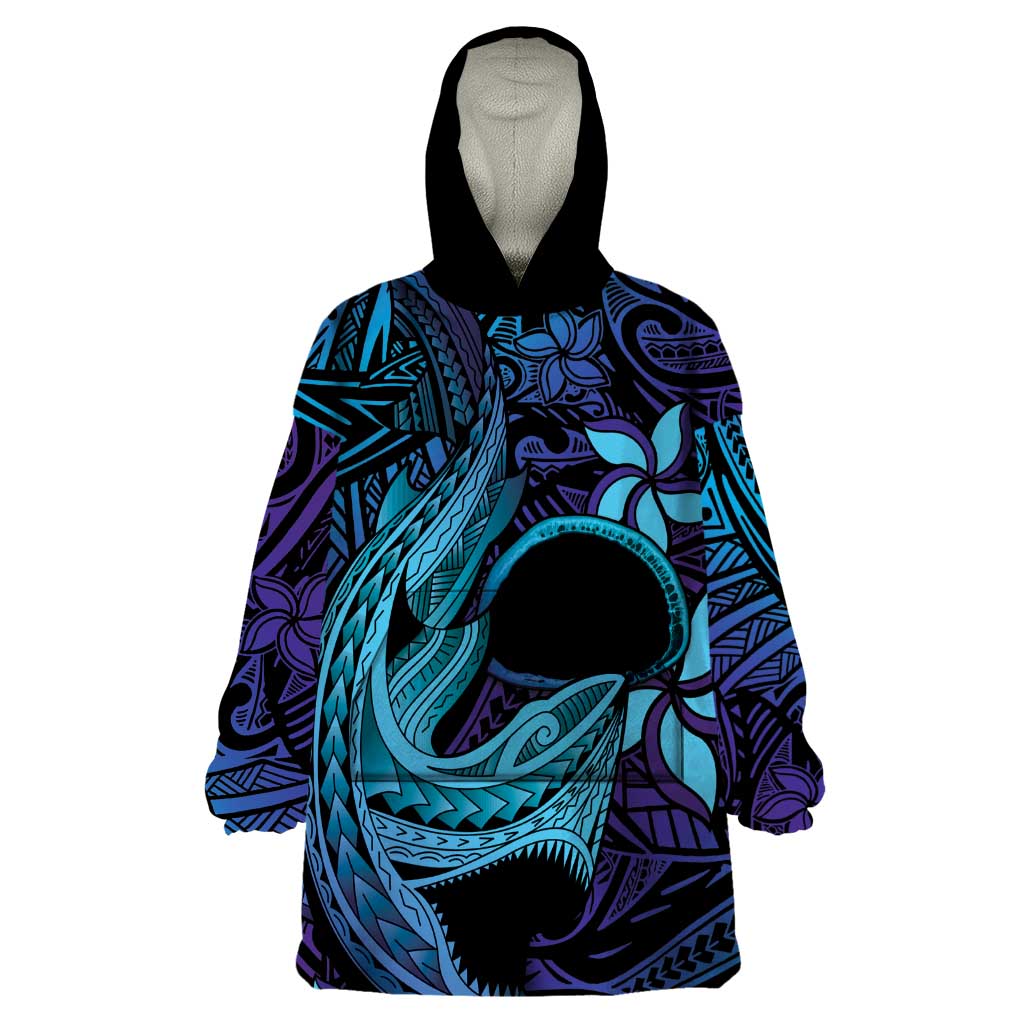 Nukuoro Atoll Wearable Blanket Hoodie Polynesian Shark Tattoo Purple Gradient Vibes