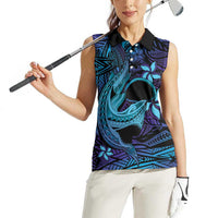 Nukuoro Atoll Women Sleeveless Polo Shirt Polynesian Shark Tattoo Purple Gradient Vibes