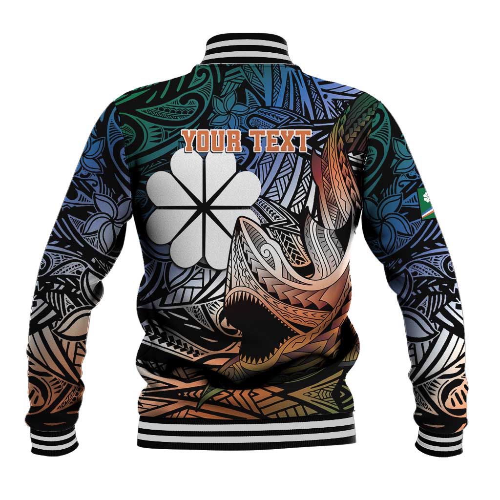 Personalised Kwajalein Atoll Baseball Jacket Polynesian Shark Tattoo Gradient Vibes