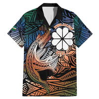 Personalised Kwajalein Atoll Family Matching Mermaid Dress and Hawaiian Shirt Polynesian Shark Tattoo Gradient Vibes LT14 Dad's Shirt - Short Sleeve Black - Polynesian Pride