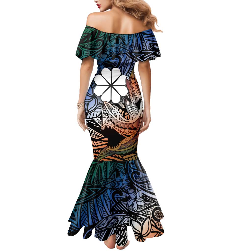 Personalised Kwajalein Atoll Family Matching Mermaid Dress and Hawaiian Shirt Polynesian Shark Tattoo Gradient Vibes LT14 - Polynesian Pride